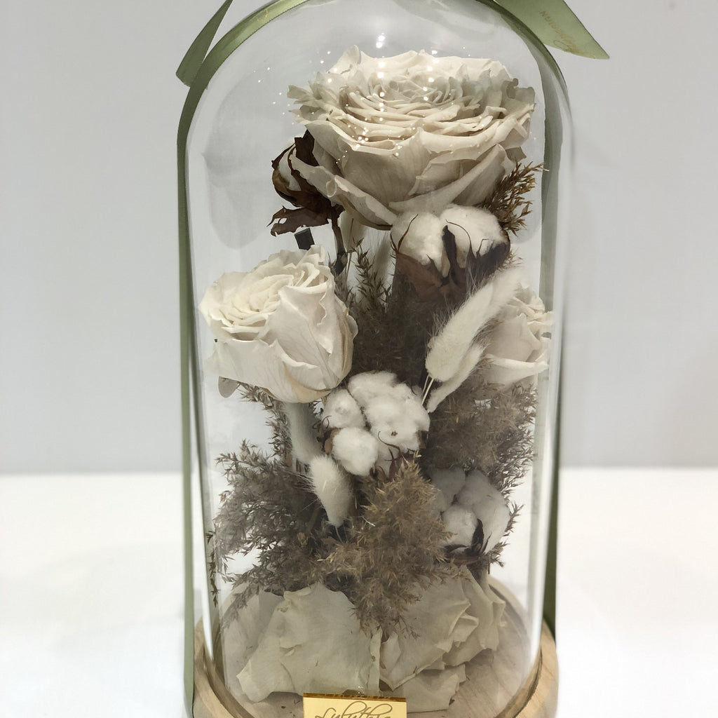 Dome White Roses Three White Roses Glass Dome by Luluthia – Pure Elegance – Luluthia ...