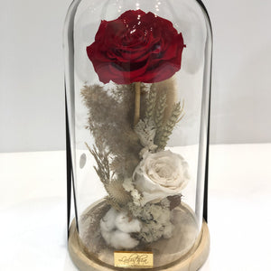 GLASS DOME - SINGLE RED ROSE